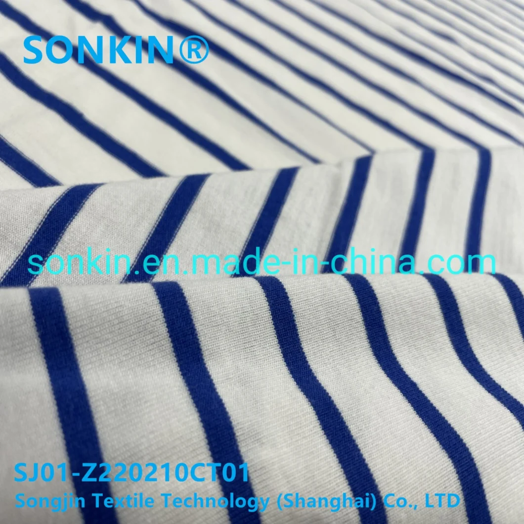 Navy Blue Colored Strips Modacrylic Cotton Flame Retardant Knitted Woven Garment Fabric